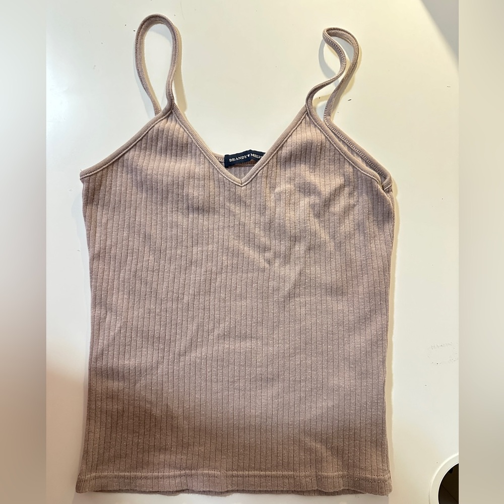 Brandy Melville Dusty Pink Ribbed V Neck Tank Top